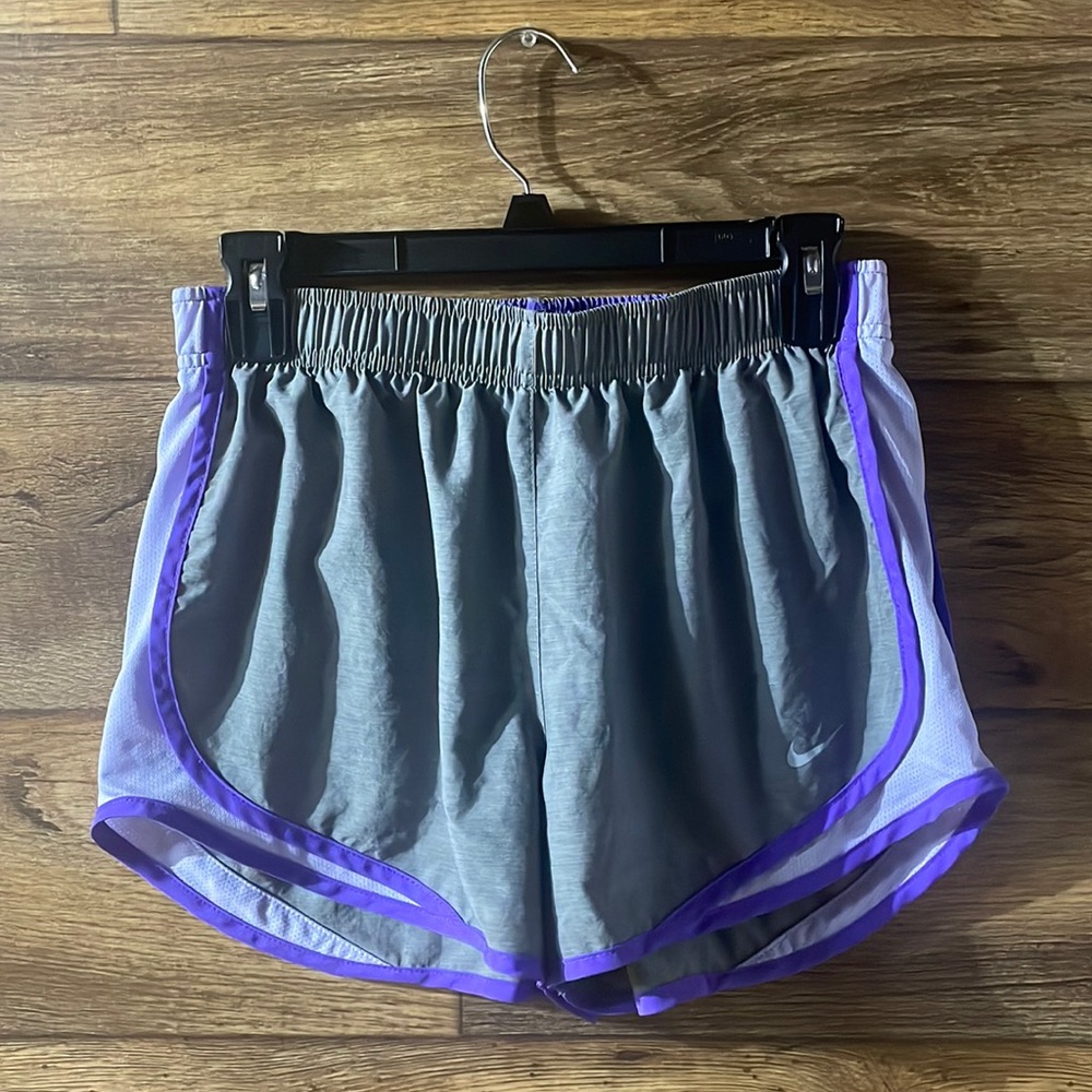 Nike running shorts purple and grey